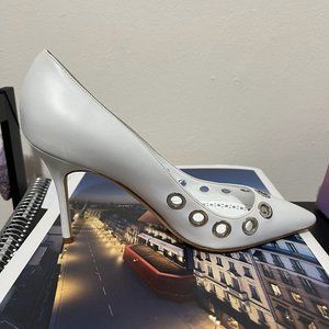 Manolo Blahnik White Grommet Elva Pumps Heels